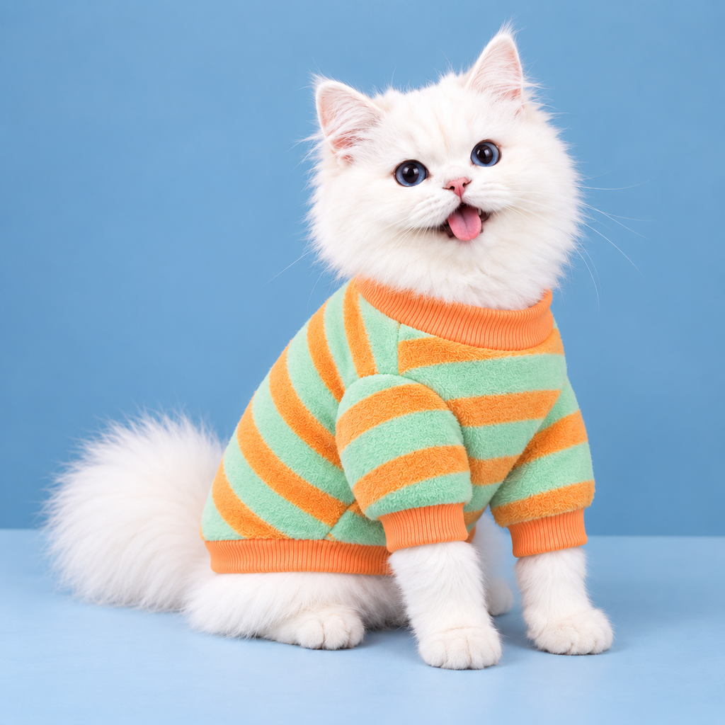 Cozy Striped Pet Sweater for Dogs & Cats – Soft Warm Pet Outfit.