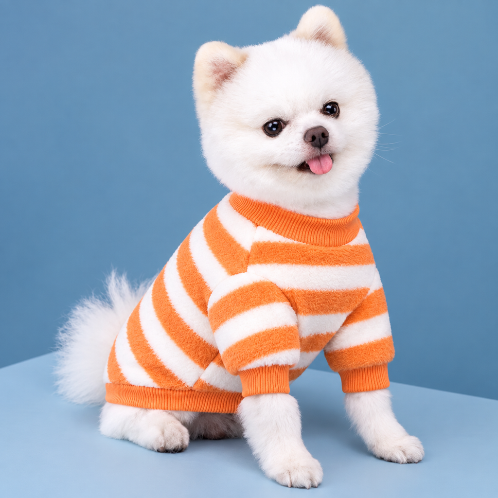 Cozy Striped Pet Sweater for Dogs & Cats – Soft Warm Pet Outfit.