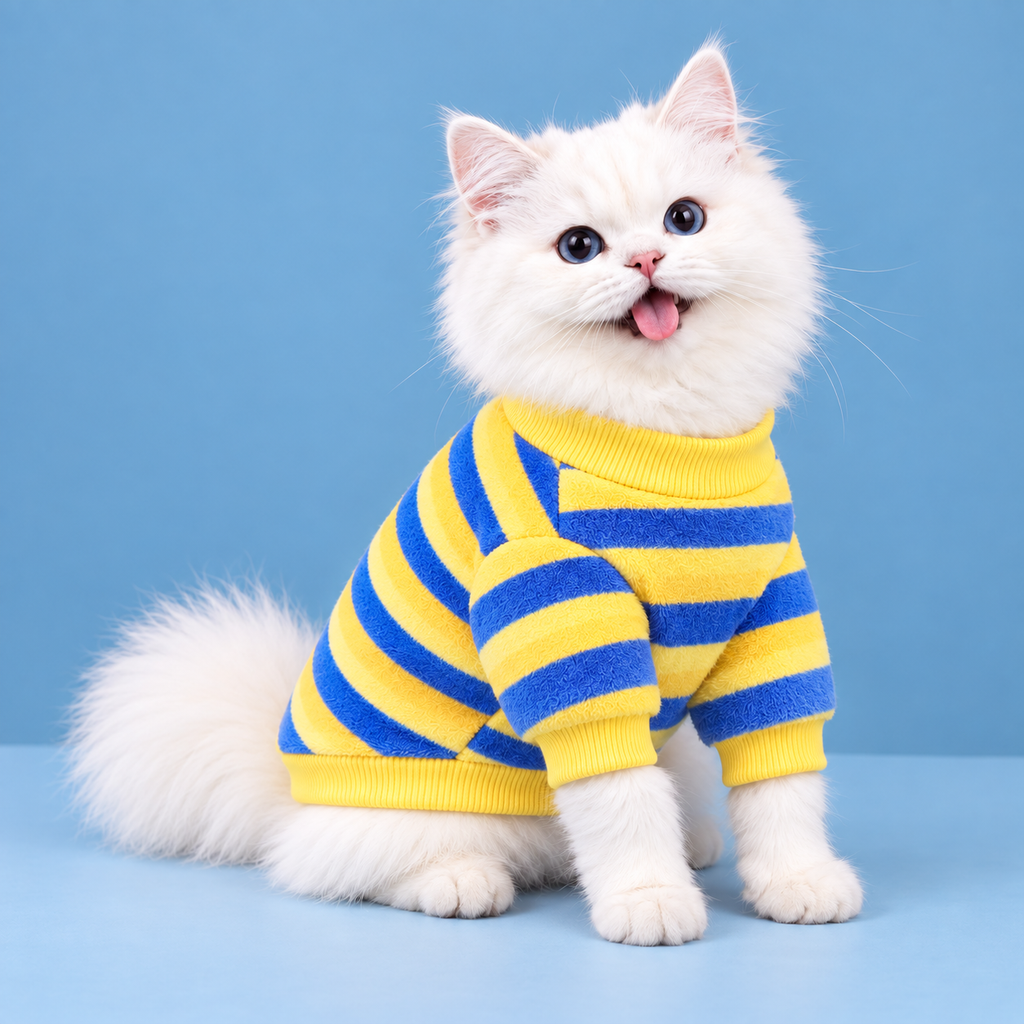 Cozy Striped Pet Sweater for Dogs & Cats – Soft Warm Pet Outfit.