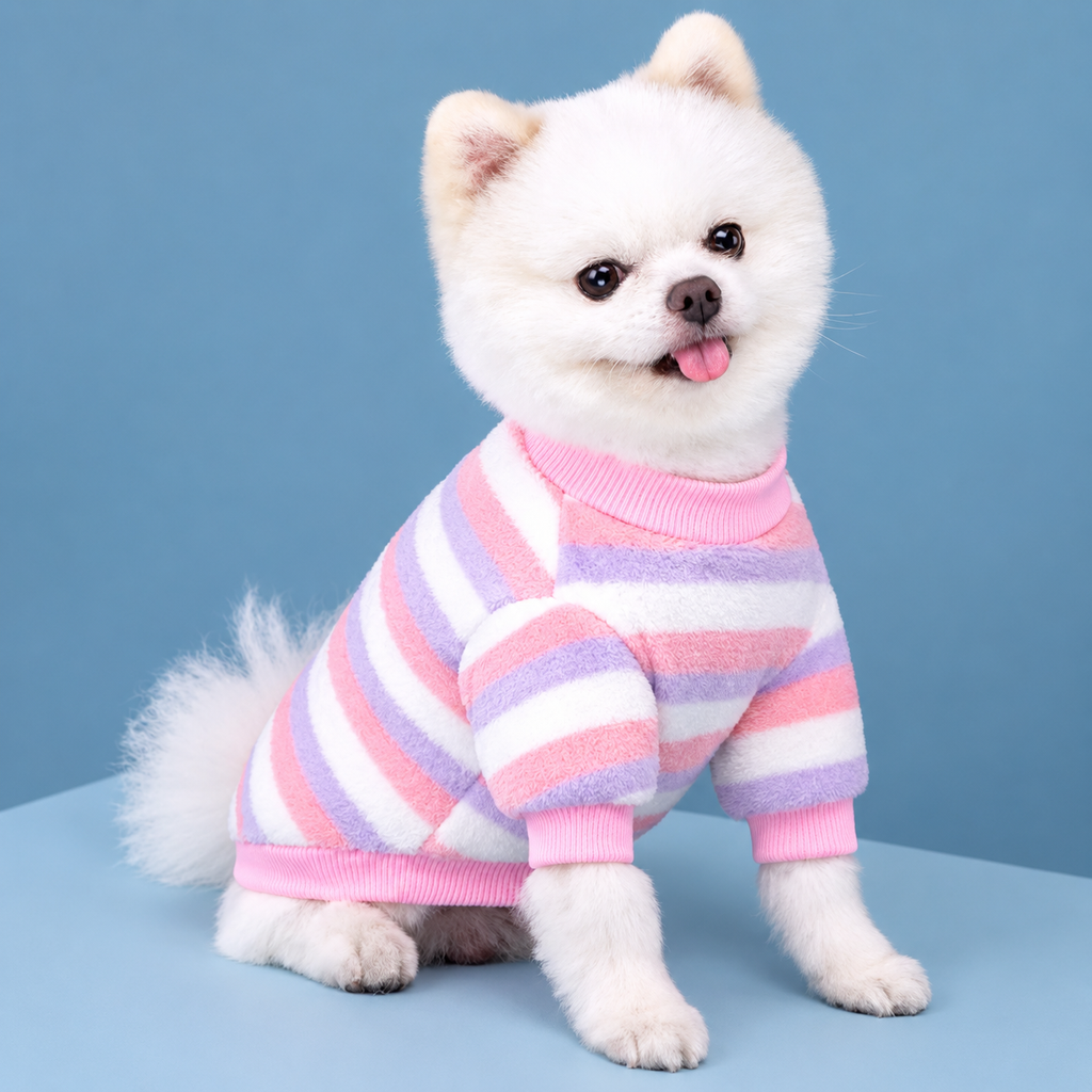 Cozy Striped Pet Sweater for Dogs & Cats – Soft Warm Pet Outfit.