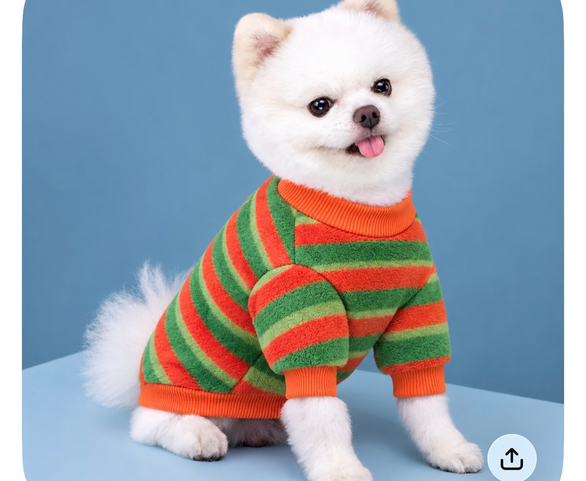 Cozy Striped Pet Sweater for Dogs & Cats – Soft Warm Pet Outfit.