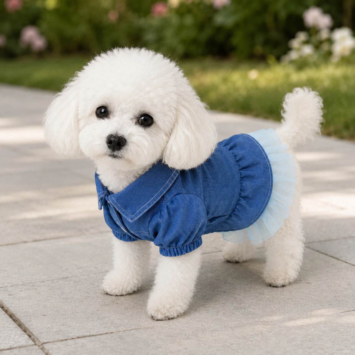 Cute Denim Ruffle Dog Dress for Small Dogs.