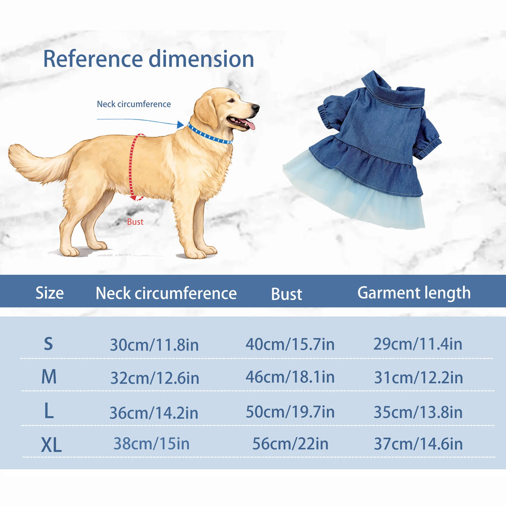 Cute Denim Ruffle Dog Dress for Small Dogs.