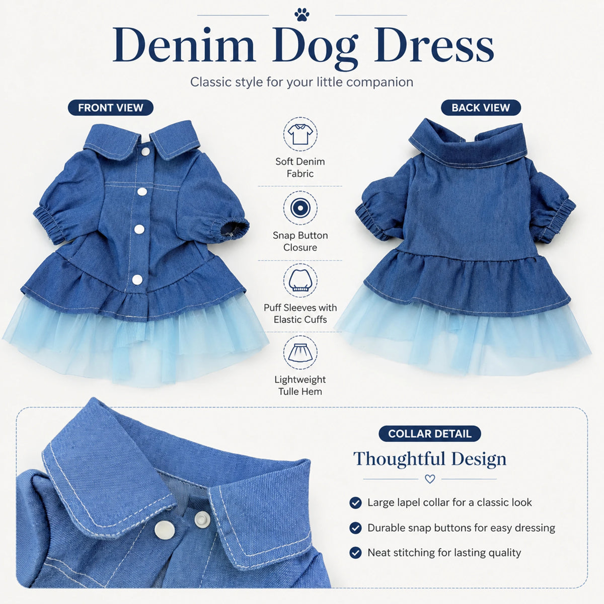 Cute Denim Ruffle Dog Dress for Small Dogs.